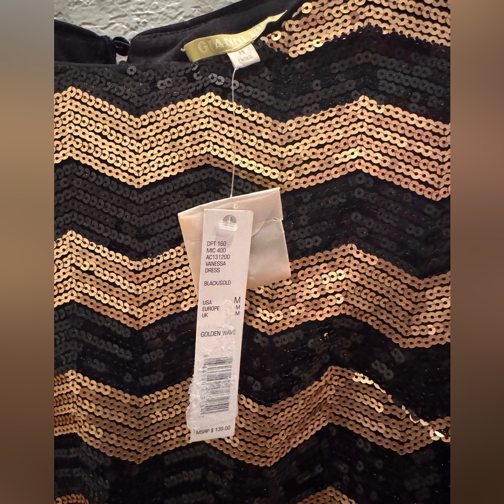 Ganni Black and Gold Chevron Sequin Dress - Picture 3 of 3